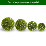 Garvee Künstliche Buchsbaumkugel 20,5" Set 2 Mit Weißen Blumen Für Balkon & Garten Grün PE-Material Wartungsfrei - Weiß
