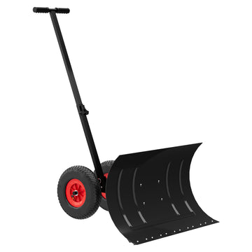 Garvee Schneeschieber mit Rädern – 74x42 cm Metall-Klinge, 5-fach höhenverstellbar & klappbar, rückenschonend für Gehweg, Einfahrt & Garten
