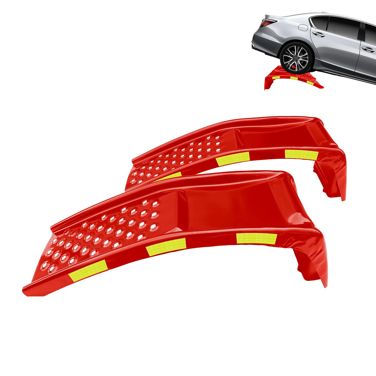 Garvee 2er-Set Auffahrrampen bis 3.630 kg, 23 cm Hubhöhe, Stahl, reflektierend, Rot