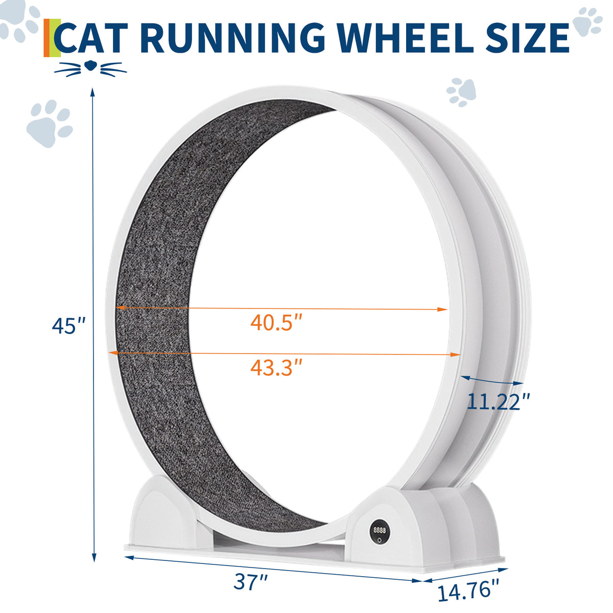 Garvee Katzenlaufrad XL 103 cm, Leises Katzenlaufband aus ABS für Katzen bis 12 kg, mit Schrittzähler und abnehmbarer Laufmatte