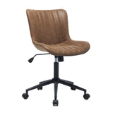 Garvee Schreibtischstuhl ohne Armlehnen, höhenverstellbarer Bürostuhl mit Rollen, 360° drehbar, gepolsterter Schminkstuhl mit Stoffbezug, 49,5–60,5 cm Sitzhöhe, Braun - Braun