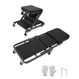 Garvee 91 cm Z-förmiger Mechanikersitz – Faltbar, 6 Rollen, Stahlrahmen, Gepolstert, Schwarz - Schwarz