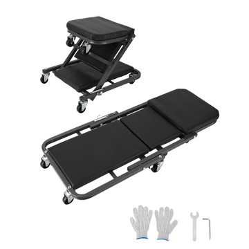 Garvee 91 cm Z-förmiger Mechanikersitz – Faltbar, 6 Rollen, Stahlrahmen, Gepolstert, Schwarz