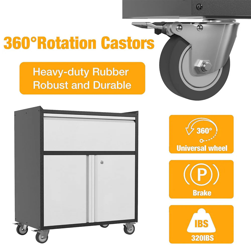 GARVEE Mobiler Werkzeugschrank aus Metall mit Schublade & 360° Rollen - 77x46x80cm