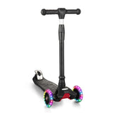 GARVEE Kinderroller 3-fach höhenverstellbar, Aluminium-Rahmen, LED-Räder, Sicherheitslenkung, für Kinder ab 3 Jahren, Schwarz - Schwarz