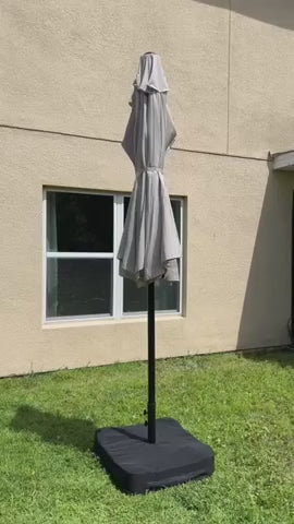 Garvee 270×450 cm Rechteck-Sonnenschirm mit Solar-LED-Beleuchtung & Standfuß, UV-beständiger Gartenschirm mit Kurbelgriff, für Terrasse, Pool & Garten, Braun