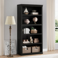 GARVEE Standregal, 5 Ebenen, 80 × 32 × 171 cm, MDF & Metall, Landhausstil, Schwarz – für Wohnzimmer & Schlafzimmer