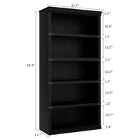 GARVEE Standregal, 5 Ebenen, 80 × 32 × 171 cm, MDF & Metall, Landhausstil, Schwarz – für Wohnzimmer & Schlafzimmer