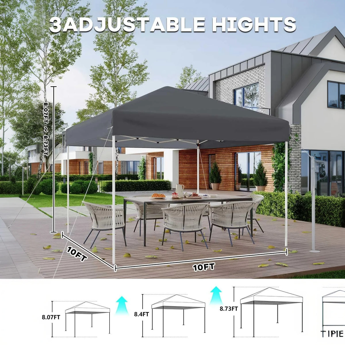 GARVEE Pop-Up Pavillon 3x3 m, Faltpavillon aus 210D Oxford, Robustes Stahlgestell, Wetterfest und Stabil für Camping, Gartenpartys und Outdoor-Events, Grau