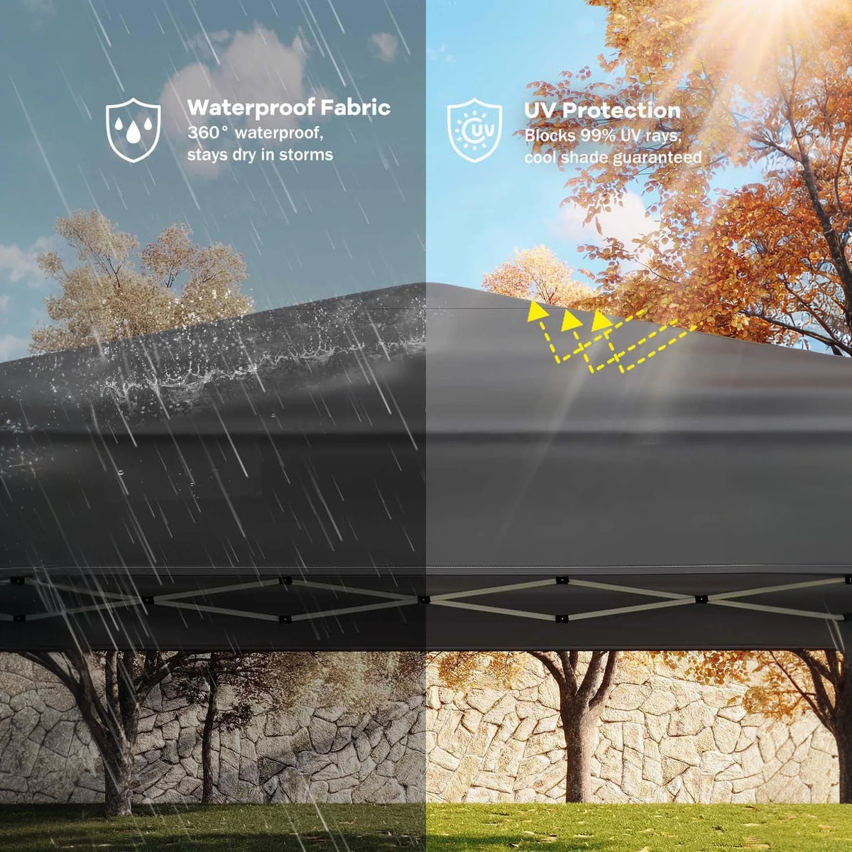 GARVEE Pop-Up Pavillon 3x3 m, Faltpavillon aus 210D Oxford, Robustes Stahlgestell, Wetterfest und Stabil für Camping, Gartenpartys und Outdoor-Events, Grau