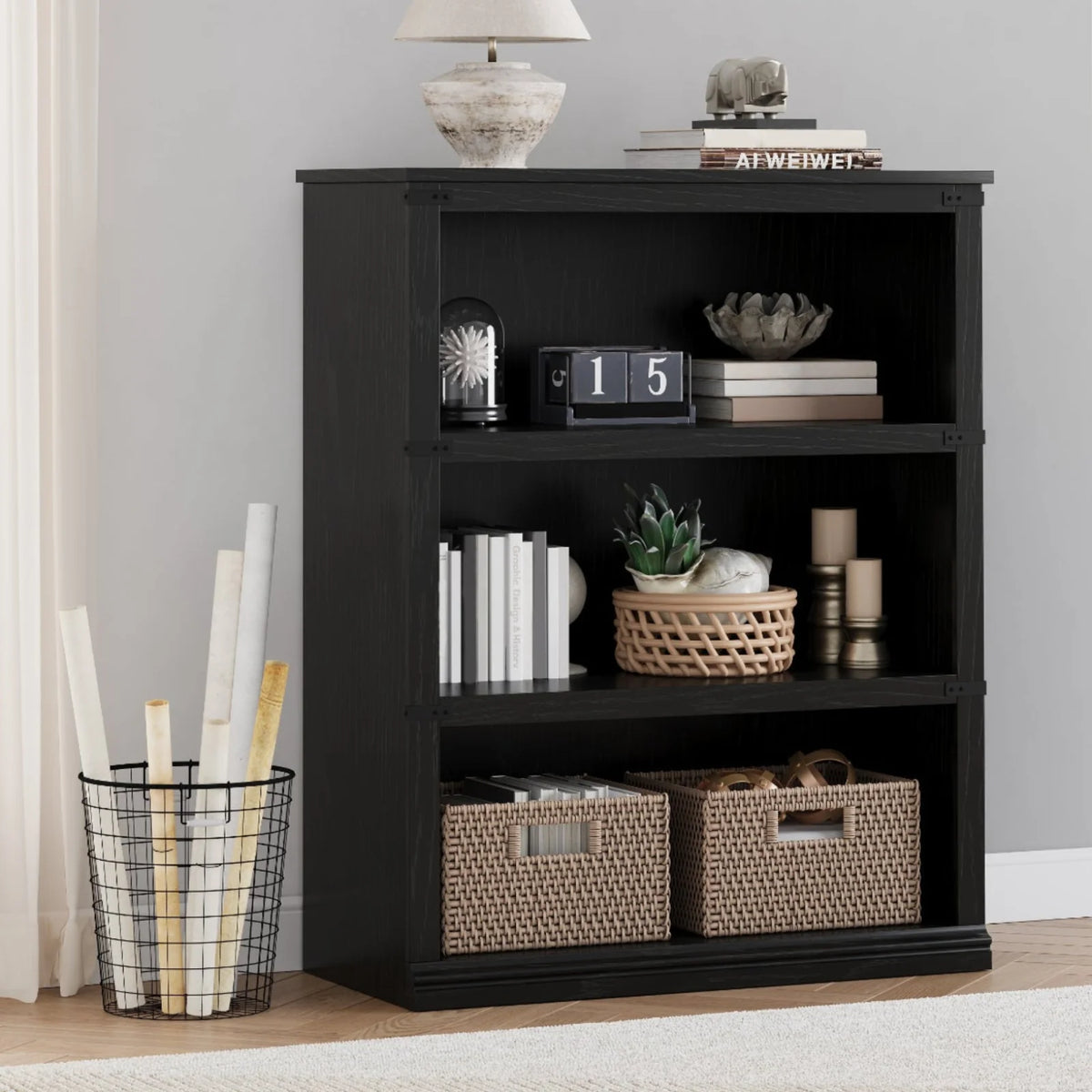 GARVEE Standregal, 4 Ebenen, 80 × 32 × 102 cm, MDF, Industrial-Design, Schwarz – für Wohnzimmer & Schlafzimmer