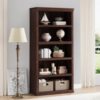 GARVEE Standregal, 5 Ebenen, 80 × 32 × 171 cm, MDF & Metall, Landhausstil, Braun – für Wohnzimmer & Schlafzimmer