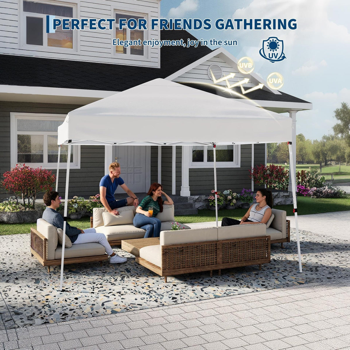 Garvee Faltpavillon 3 × 3 m, Pop-up Pavillon mit UPF 50+ Sonnenschutz, 210D Oxford-Dach, höhenverstellbarem Stahlrahmen & Tragetasche, Weiß