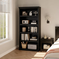 GARVEE Standregal, 5 Ebenen, 80 × 32 × 171 cm, MDF & Metall, Landhausstil, Schwarz – für Wohnzimmer & Schlafzimmer