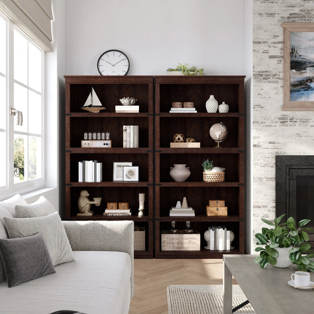 GARVEE Standregal, 5 Ebenen, 80 × 32 × 171 cm, MDF & Metall, Landhausstil, Braun – für Wohnzimmer & Schlafzimmer