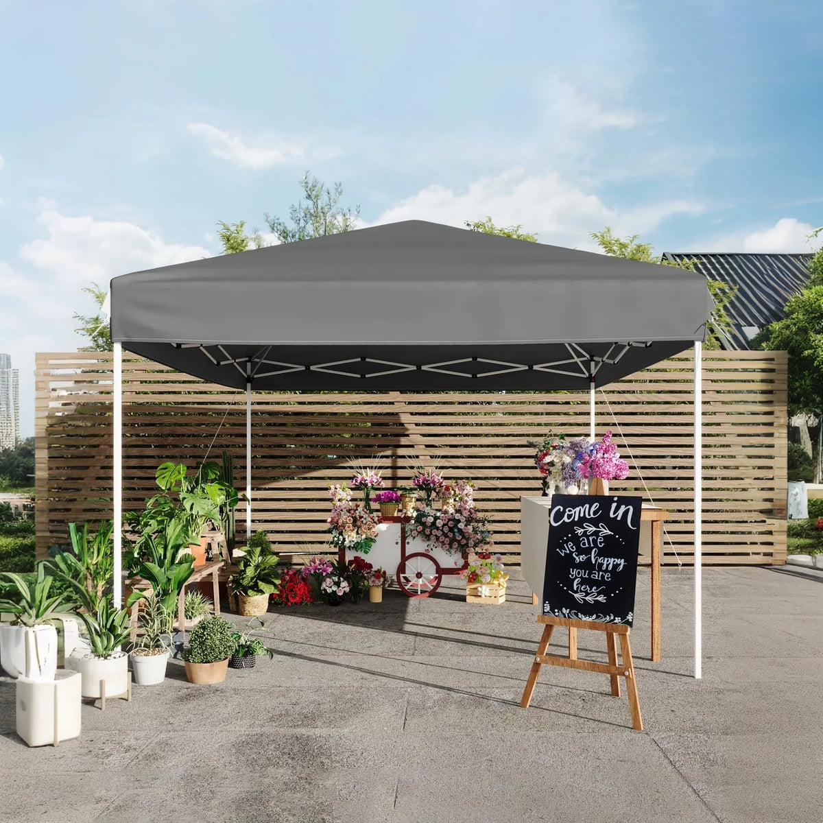 GARVEE Pop-Up Pavillon 3x3 m, Faltpavillon aus 210D Oxford, Robustes Stahlgestell, Wetterfest und Stabil für Camping, Gartenpartys und Outdoor-Events, Grau