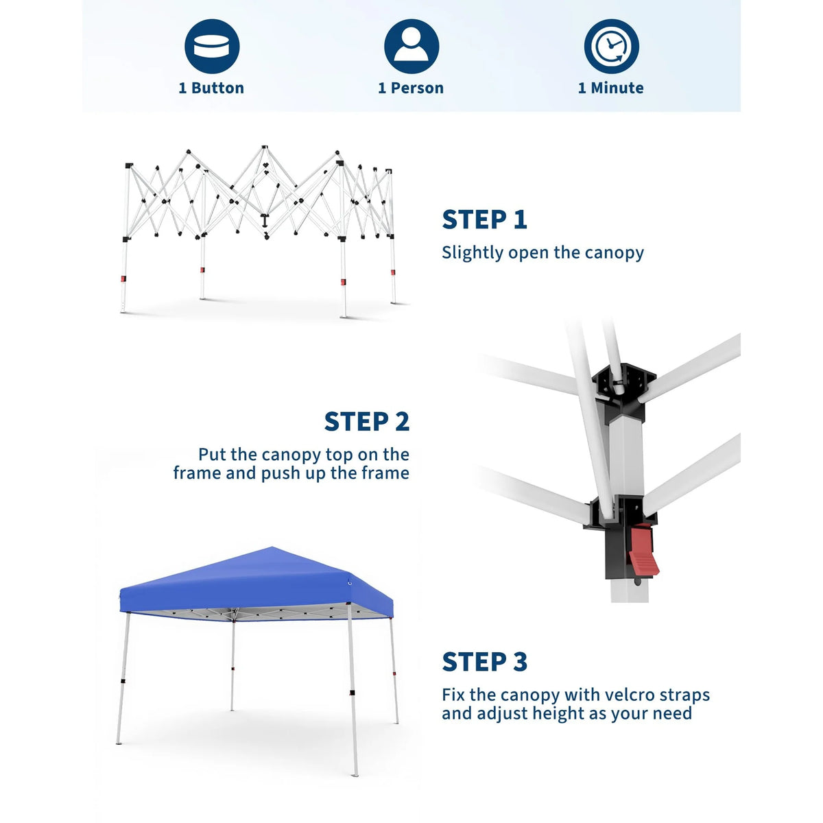Garvee Faltpavillon 3 × 3 m, Pop-up Pavillon mit UPF 50+ Sonnenschutz, 210D Oxford-Dach, höhenverstellbarem Stahlrahmen & Tragetasche, Blau