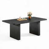 Garvee Industrieller Esstisch 180x80 cm für 6-8 Personen, geriffelte Metallbeine, Holzplatte, robust & modern, ideal für Esszimmer & Büro - Schwarz