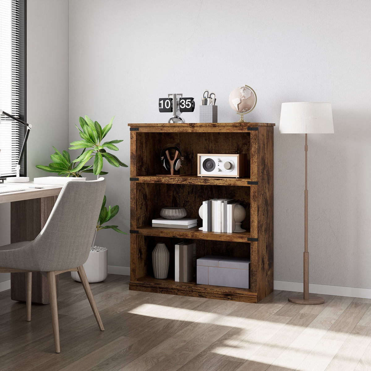 GARVEE Standregal, 4 Ebenen, 80 × 32 × 102 cm, MDF, Industrial-Design, Vintagebraun – für Wohnzimmer & Schlafzimmer