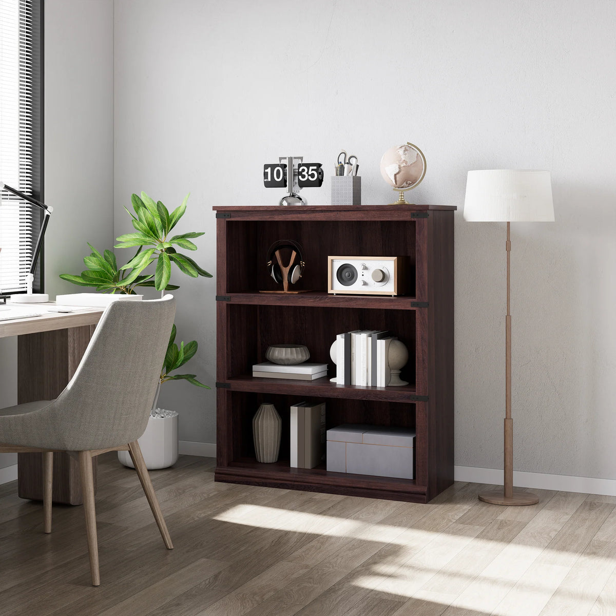 GARVEE Baum-Bücherregal, 4 Ebenen, 80 × 32 × 102 cm, MDF, Industrial-Design, Kirschbaum – für Wohnzimmer & Schlafzimmer