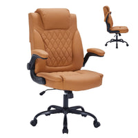 GARVEE Ergonomischer Chefsessel aus PU-Leder, Höhenverstellbarer Bürodrehstuhl mit Hoher Rückenlehne und Gepolsterten Armlehnen, Komfort für Büro, Homeoffice und Arbeitszimmer, Braun