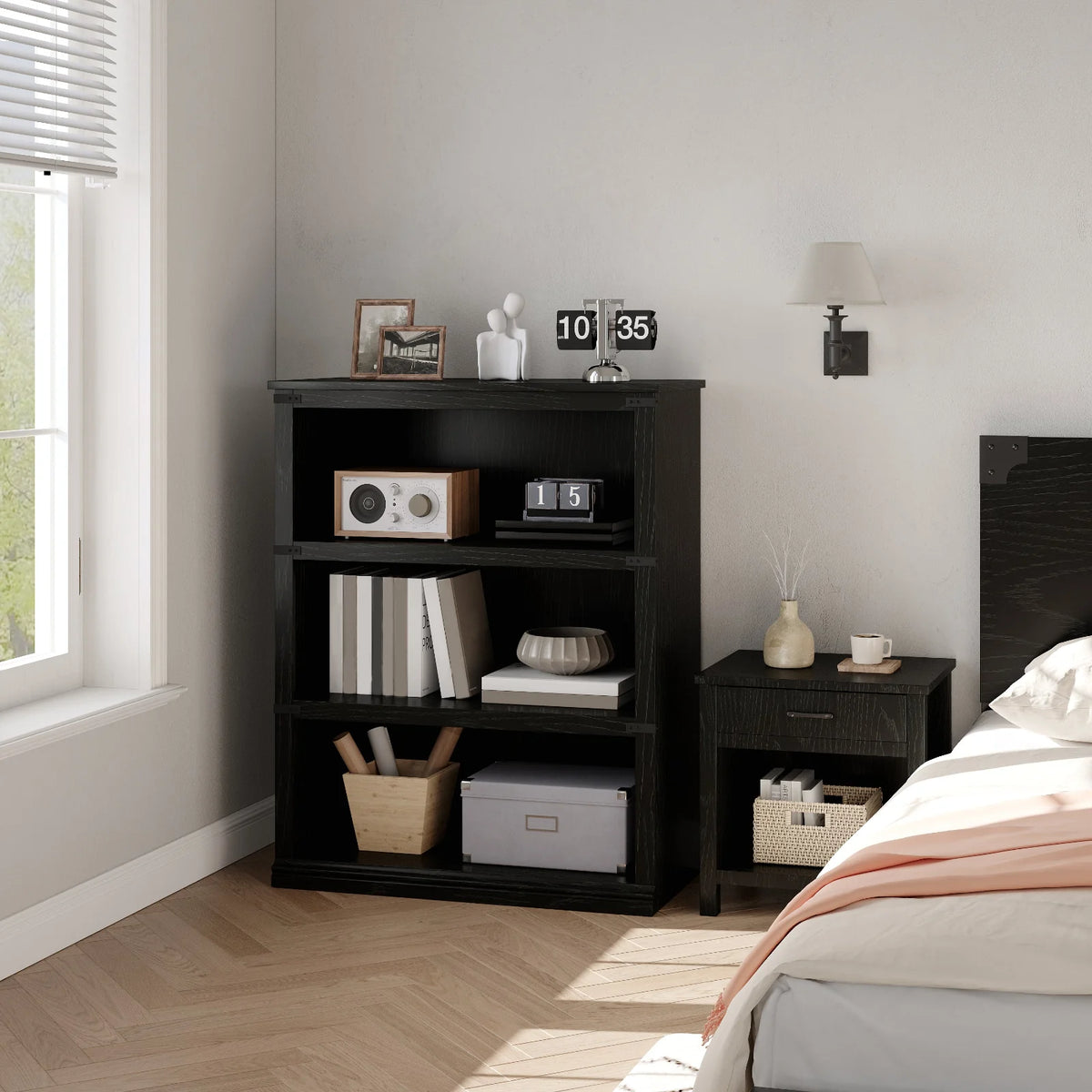 GARVEE Standregal, 4 Ebenen, 80 × 32 × 102 cm, MDF, Industrial-Design, Schwarz – für Wohnzimmer & Schlafzimmer