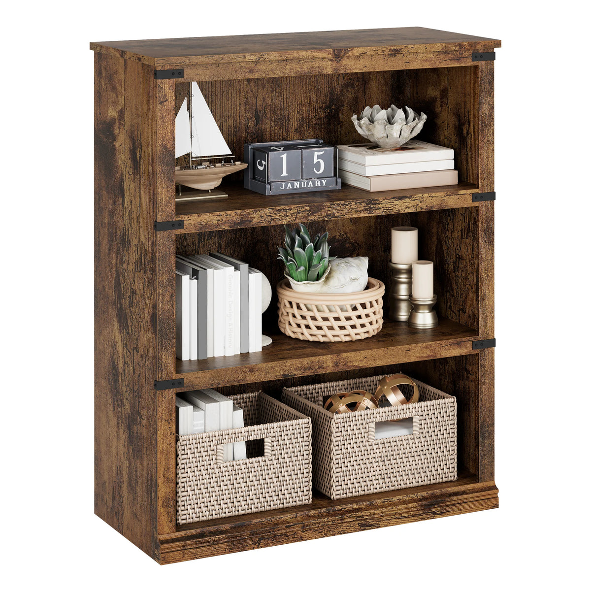 GARVEE Standregal, 4 Ebenen, 80 × 32 × 102 cm, MDF, Industrial-Design, Vintagebraun – für Wohnzimmer & Schlafzimmer