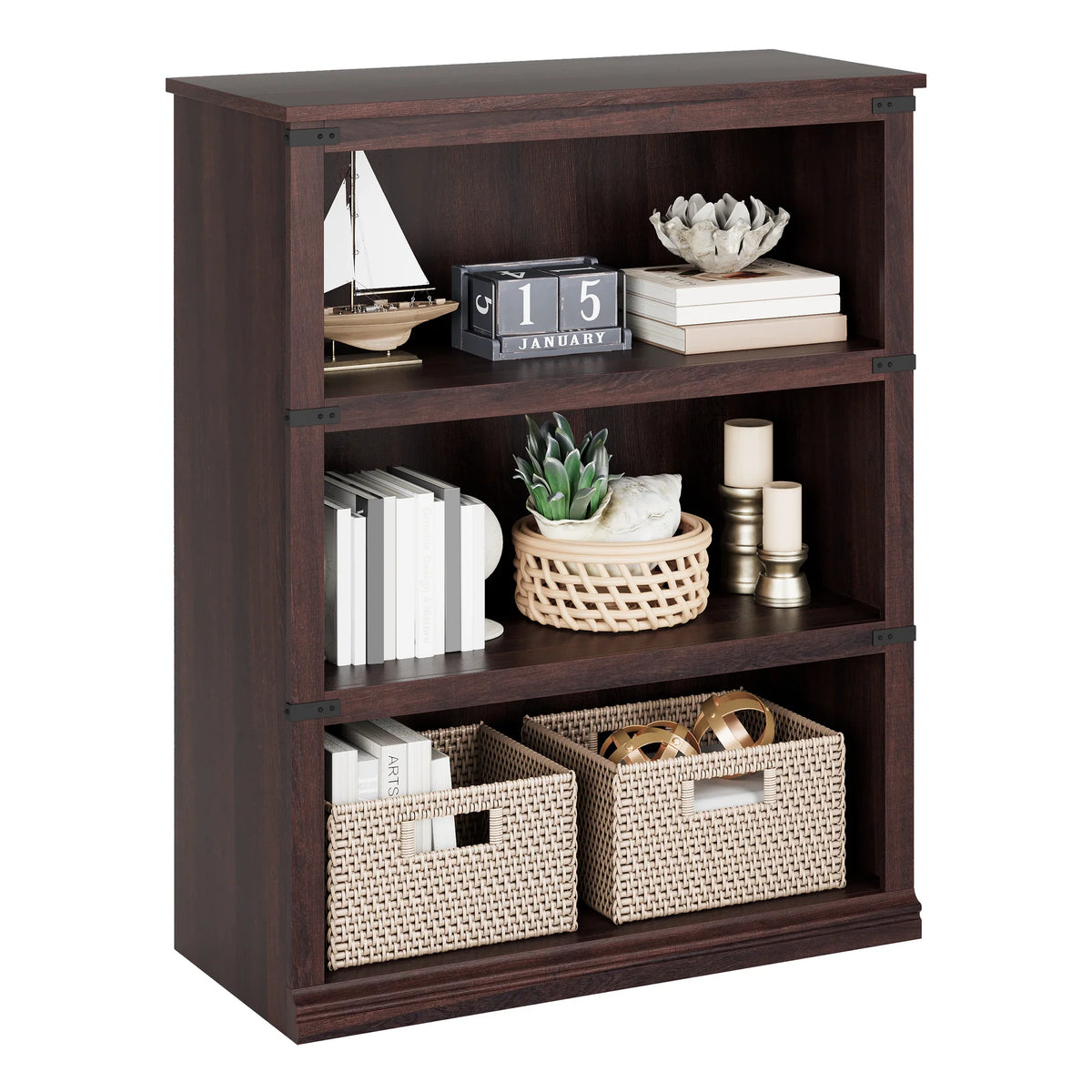 GARVEE Baum-Bücherregal, 4 Ebenen, 80 × 32 × 102 cm, MDF, Industrial-Design, Kirschbaum – für Wohnzimmer & Schlafzimmer