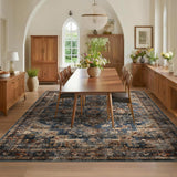 Garvee Vintage-geometrischer Kurzflor-Teppich mit Medaillon-Muster, maschinenwaschbar & rutschfest, 3D-Hoch-Tief-Struktur – blau/braun, 80x150 cm - Blue/Brown