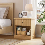 GARVEE Nachtschrank mit Schublade, Wellen-Design, Modernes Nachtkästchen für Schlafzimmer & Wohnzimmer, Bräunlich-weiß, 58 × 40 × 61 cm - Bräunlich-weiß