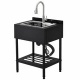 Garvee Freistehender Spültisch aus Edelstahl 304, 65 × 53 × 100 cm, silbernes Einzelbecken mit 360°-Armatur, Spritzschutz & Unterablage - Silbernes Spülbecken