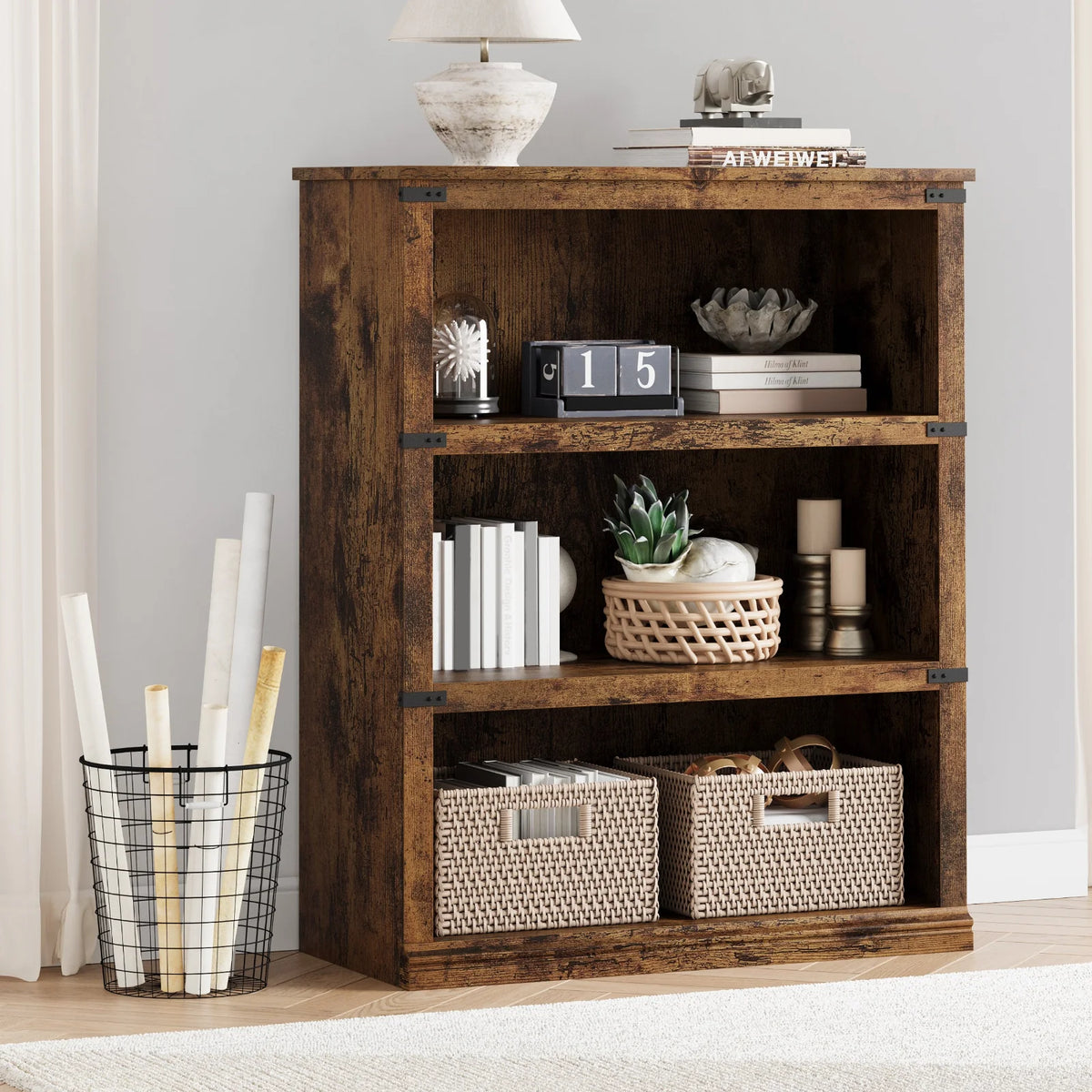 GARVEE Standregal, 4 Ebenen, 80 × 32 × 102 cm, MDF, Industrial-Design, Vintagebraun – für Wohnzimmer & Schlafzimmer