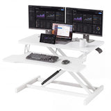 Garvee Höhenverstellbarer Schreibtischaufsatz, 80 × 40 cm Sitz-Steh-Schreibtischaufsatz mit Tastaturablage, stabiler Stahlrahmen, kompakter Monitorständer für Homeoffice und Büro - Weiß