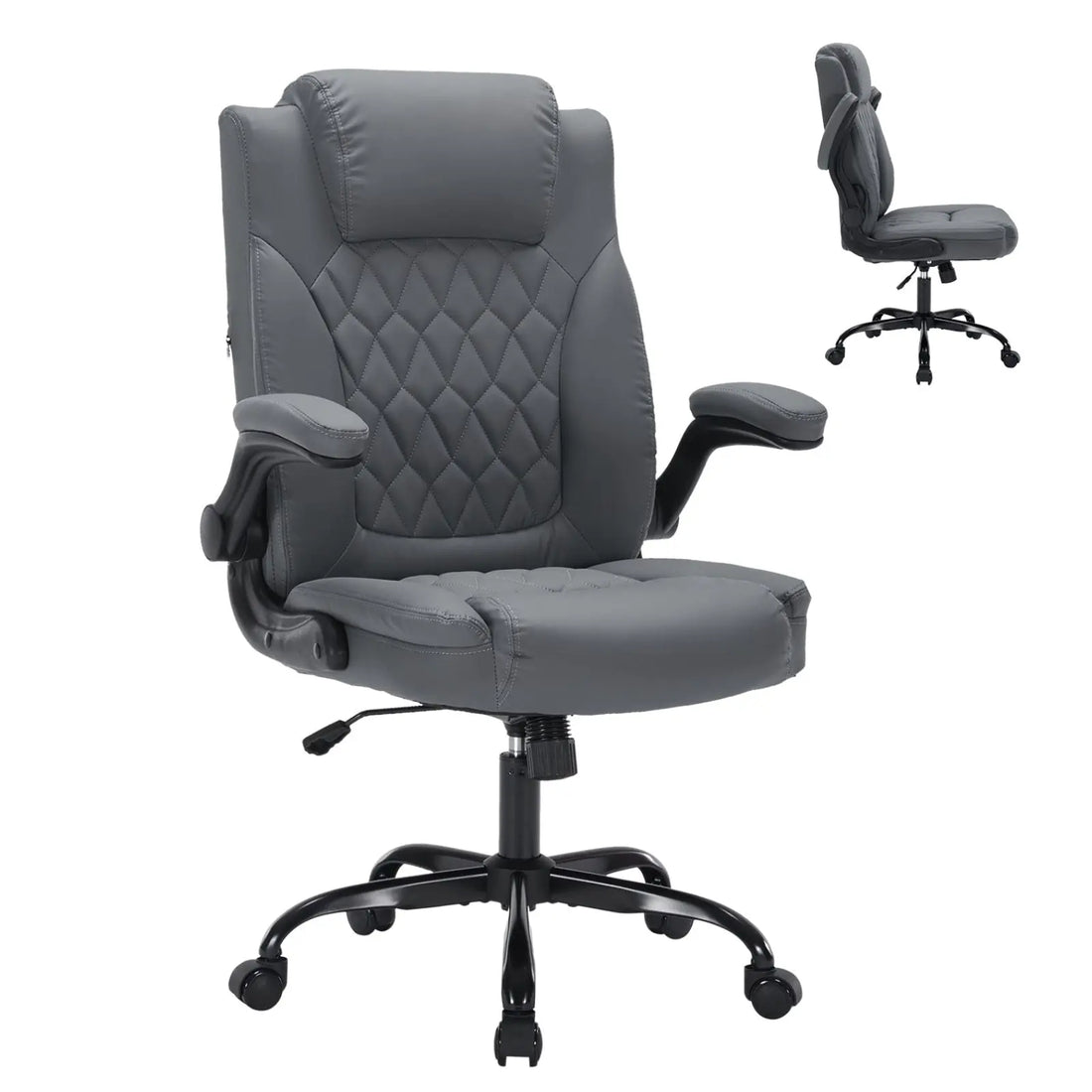 GARVEE Ergonomischer Chefsessel aus PU-Leder, Höhenverstellbarer Bürodrehstuhl mit Hoher Rückenlehne und Gepolsterten Armlehnen, Komfort für Büro, Homeoffice und Arbeitszimmer, Grau