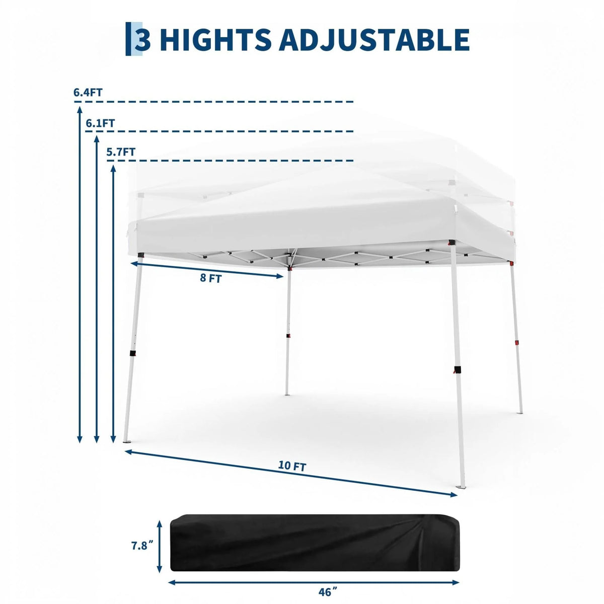 Garvee Faltpavillon 3 × 3 m, Pop-up Pavillon mit UPF 50+ Sonnenschutz, 210D Oxford-Dach, höhenverstellbarem Stahlrahmen & Tragetasche, Weiß
