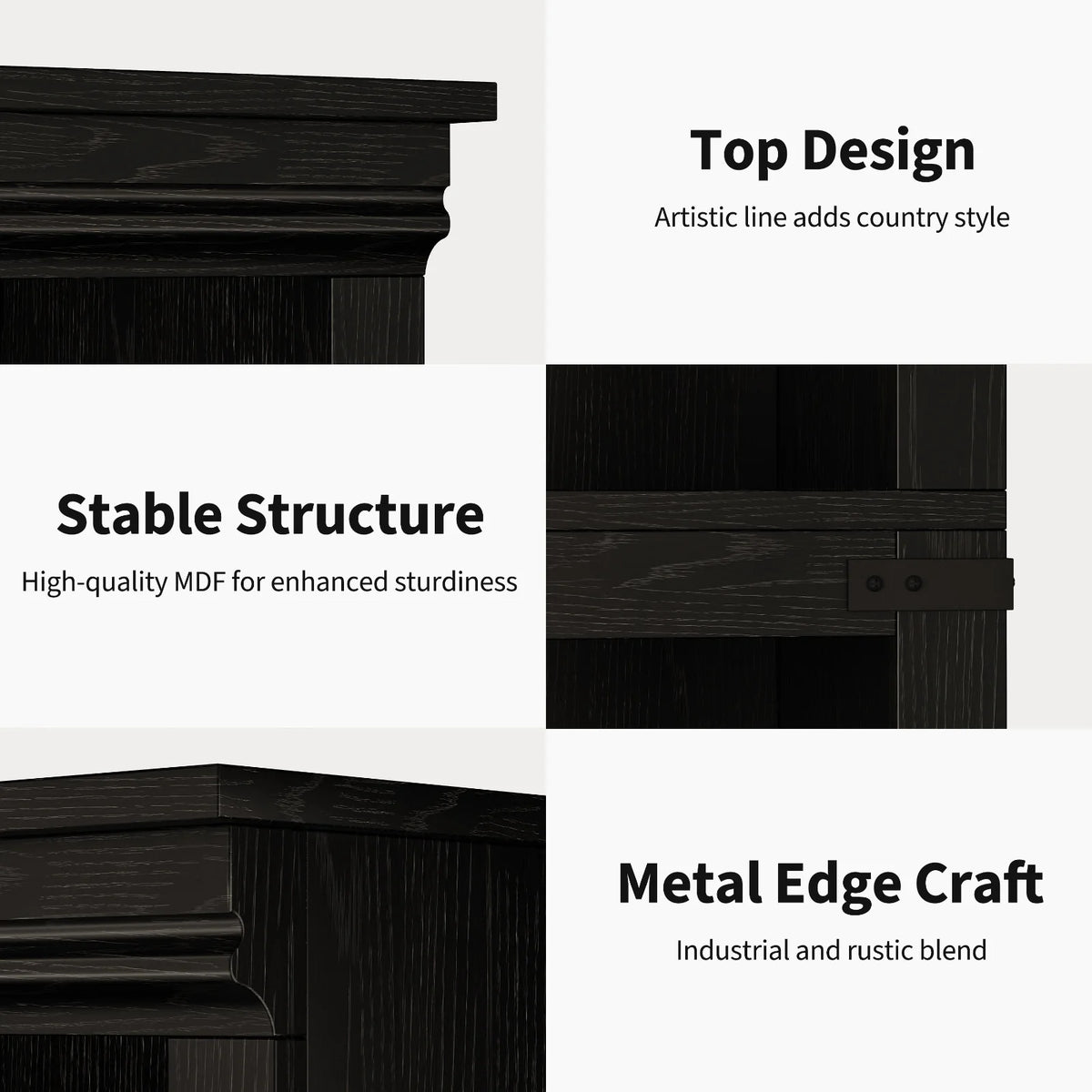 GARVEE Standregal, 5 Ebenen, 80 × 32 × 171 cm, MDF & Metall, Landhausstil, Schwarz – für Wohnzimmer & Schlafzimmer