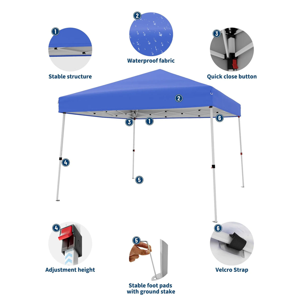 Garvee Faltpavillon 3 × 3 m, Pop-up Pavillon mit UPF 50+ Sonnenschutz, 210D Oxford-Dach, höhenverstellbarem Stahlrahmen & Tragetasche, Blau