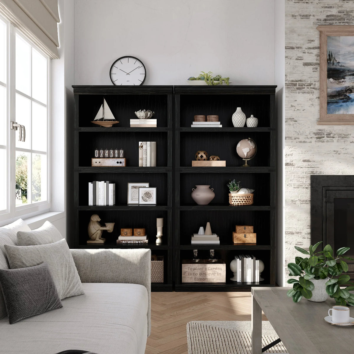 GARVEE Standregal, 5 Ebenen, 80 × 32 × 171 cm, MDF & Metall, Landhausstil, Schwarz – für Wohnzimmer & Schlafzimmer