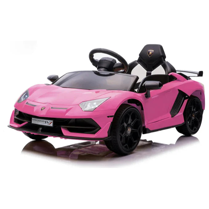 Garvee Lamborghini Kinder Elektroauto 12 V mit 2 × 25 W, Scherentüren, 2,4-GHz-Fernbedienung, LED, Musik, Federung und Sicherheitsgurt, Rosa, für Kinder 3–8 Jahre
