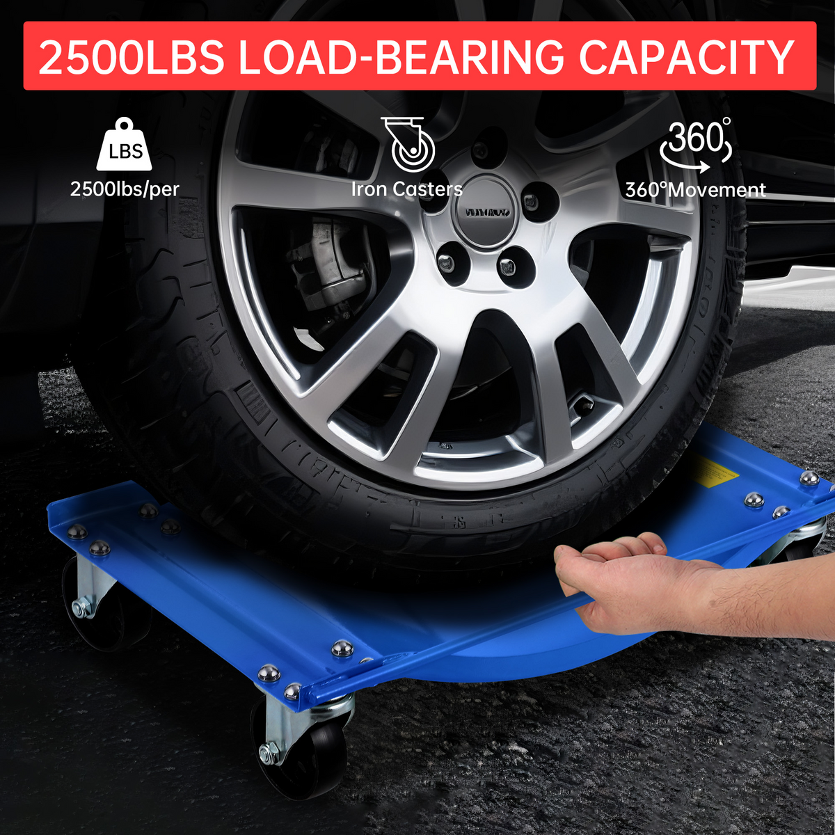 Garvee Auto-Rangierhilfe Set 4 Stück – 8,9 cm Stahlrollen, 4536 kg Tragkraft, Stabil, Blau