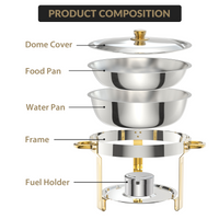 Garvee Chafing Dish 6er-Set mit je 4,7 L, runde Edelstahl-Buffet-Speisenwärmer mit Kuppeldeckeln, Wasserbad, herausnehmbaren Behältern und Brennpastenhaltern für Catering, Hotel, Hochzeit und Bankett