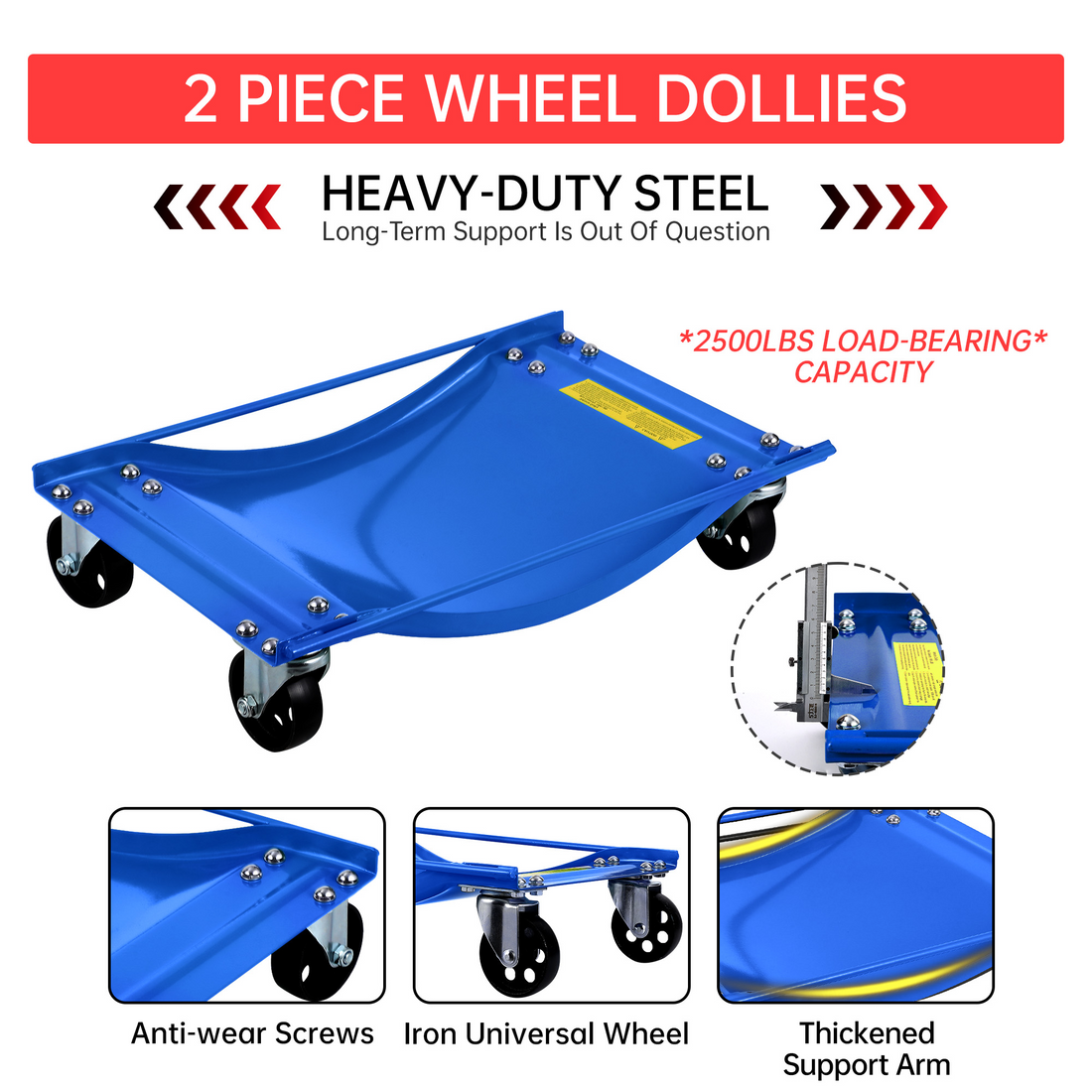 Garvee Auto-Rangierhilfe Set 4 Stück – 8,9 cm Stahlrollen, 4536 kg Tragkraft, Stabil, Blau