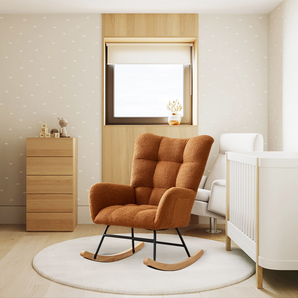 Brauner ergonomischer Schaukelstuhl als Stillstuhl und Relaxsessel