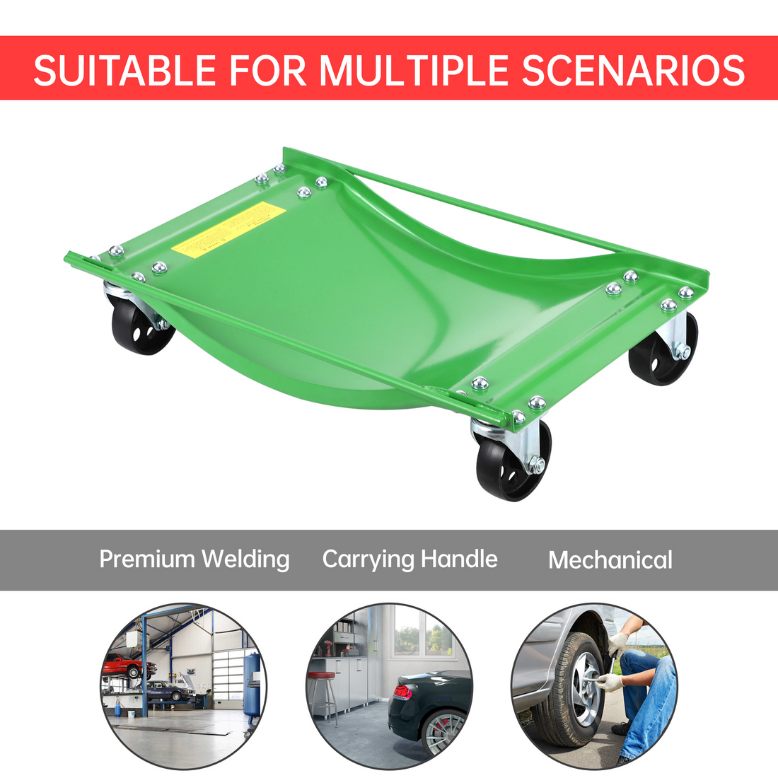 Garvee Auto-Rangierhilfe Set 4 Stück – 8,9 cm Stahlrollen, 4536 kg Tragkraft, Stabil, Grün