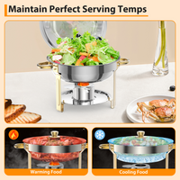 Garvee Chafing Dish 6er-Set mit je 4,7 L, runde Edelstahl-Buffet-Speisenwärmer mit Kuppeldeckeln, Wasserbad, herausnehmbaren Behältern und Brennpastenhaltern für Catering, Hotel, Hochzeit und Bankett