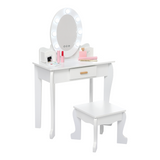 Garvee Kinder Schminktisch Set Mit LED Spiegel & Hocker, MDF Holz, Weiß, Für 4–9 Jahre - Weiß
