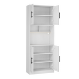 Garvee Küchenbuffet 60 x 30 x 180 cm Weiß mit LED-Beleuchtung, hoher Vorratsschrank mit Glastür-Optik, verstellbaren Einlegeböden und Kaffeebar