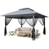 GARVEE Pop-Up Gazebo 4×4 m, Faltpavillon mit Moskitonetz, Robustes Stahlgestell, Wetterfest und Stabil für Garten, Terrasse und Outdoor-Events, Grau - Grau