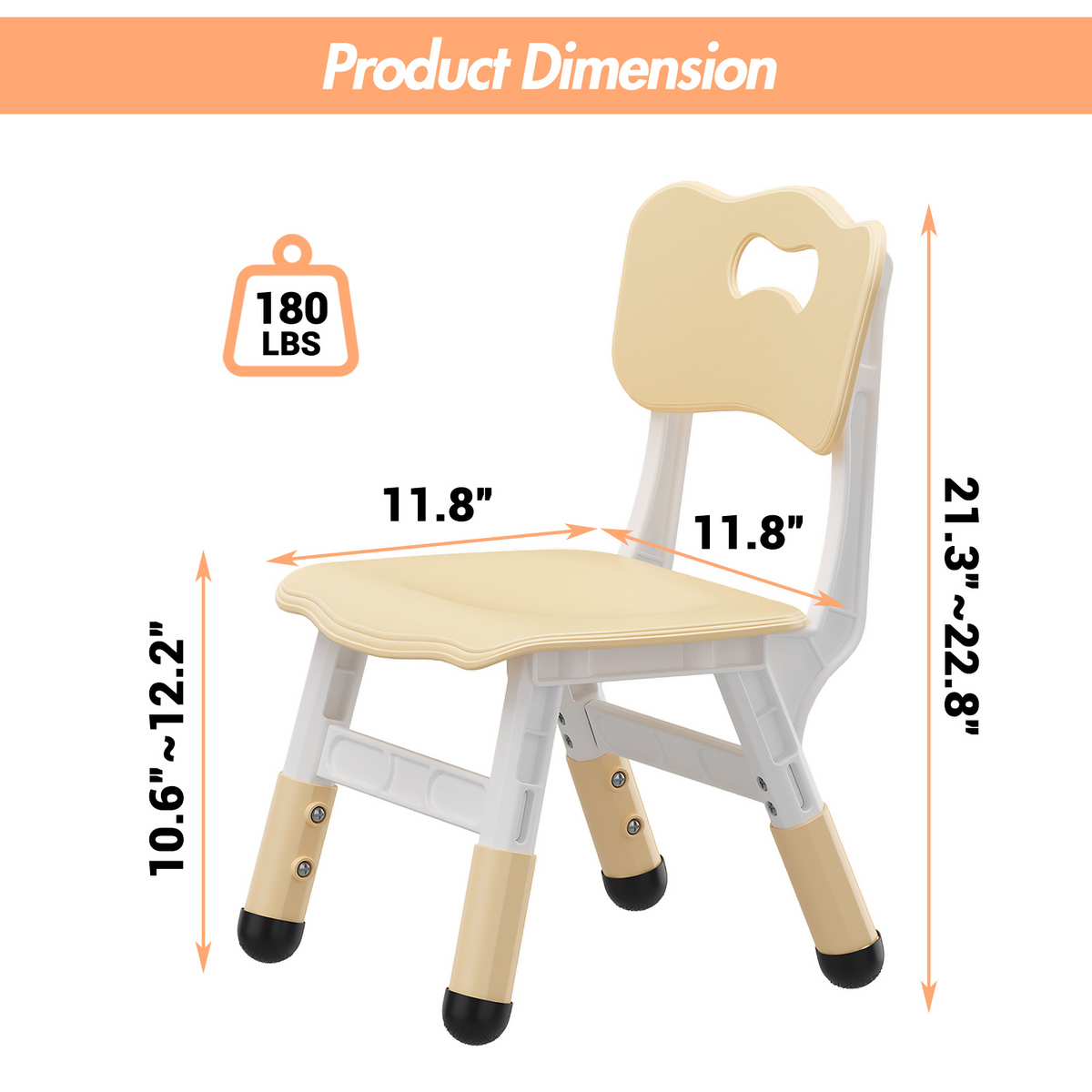 GARVEE Kinderstühle 2er-Set, 3-Stufig Höhenverstellbar, Mitwachsender Kinderstuhl für Kinder von 2–6 Jahren, Stabil, Leicht & Ergonomisch, Beige