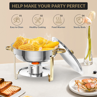 Garvee Chafing Dish 6er-Set mit je 4,7 L, runde Edelstahl-Buffet-Speisenwärmer mit Kuppeldeckeln, Wasserbad, herausnehmbaren Behältern und Brennpastenhaltern für Catering, Hotel, Hochzeit und Bankett